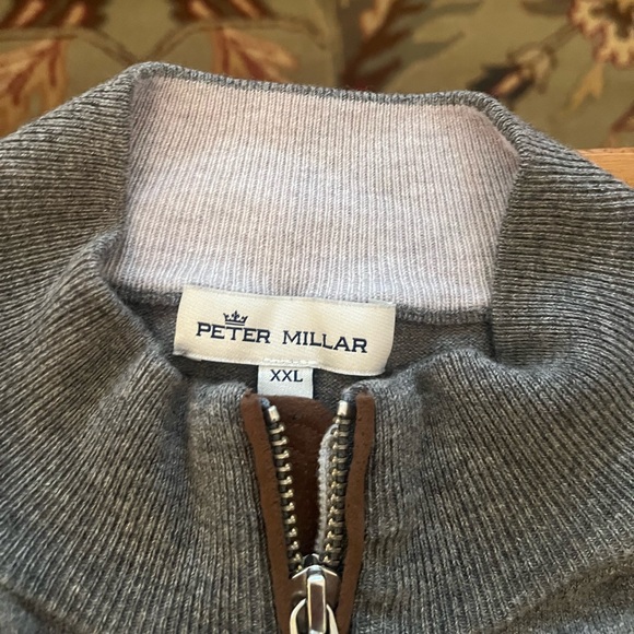 Peter Millar Autumn Crest Suede Trim 1/4 Zip - British Grey - Picture 5 of 6